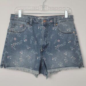 Celebrity Pink Floral High Rise Denim Floral Print Raw Hem Shorts